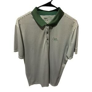 Nike Golf Polo Shirt Men's L Green White Striped Dri-Fit Short Sleeve